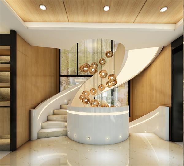 現代簡約別墅樓梯吊燈案例場景圖