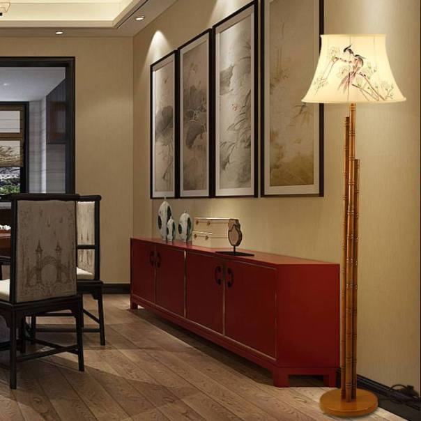 新中式F2005款別墅落地燈 布藝水墨畫圖案 燈具廠家發(fā)貨