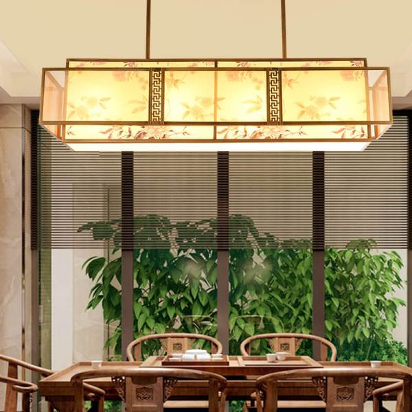 現(xiàn)代中式餐廳吊燈三頭 長(zhǎng)方形箱式復(fù)古吊燈 2018新款餐廳吊燈