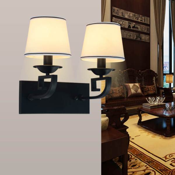 現代中式風格雙頭玄關壁燈 中式布藝燈罩玄關壁燈