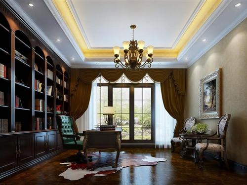 美式風格別墅書房多頭鐵藝烤漆玻璃燈罩吊燈廠家定制效果圖